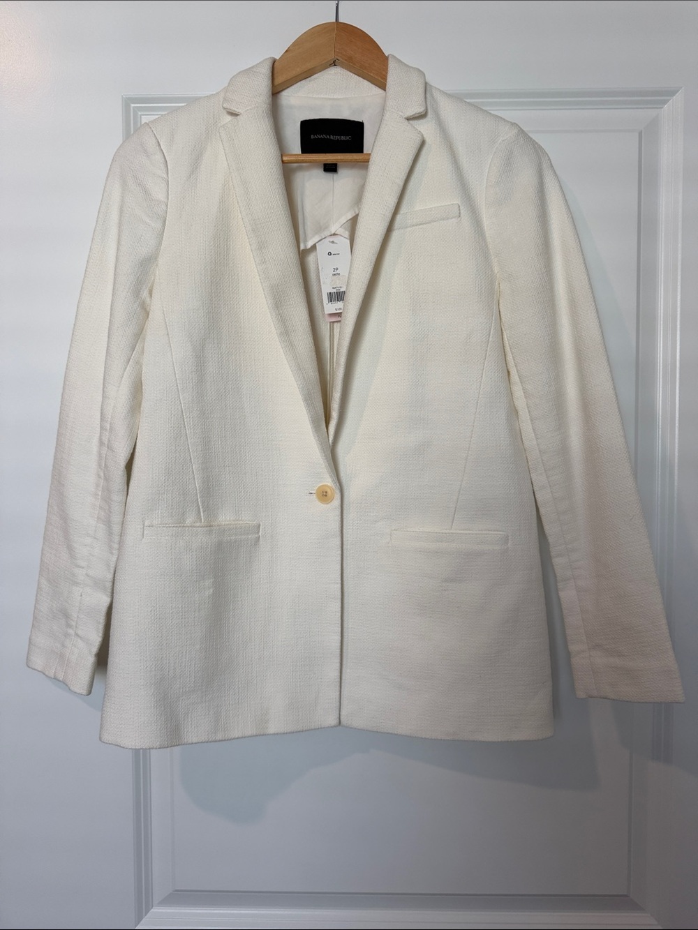 Ann Taylor Cream Textured Notch Lapel Single-Button Blazer